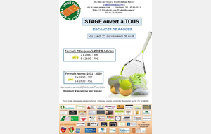 Stage ouvert à tous !  du 22 au 26 avril 2024