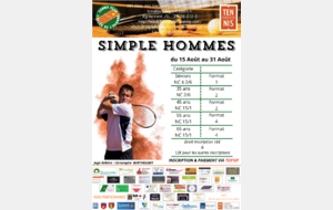 Tournoi  simple hommes du 15 au 31 août 2025