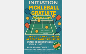Initiation au pickleball samedi 13 décembre 2025 (10 à 12h) et c'est gratuit !