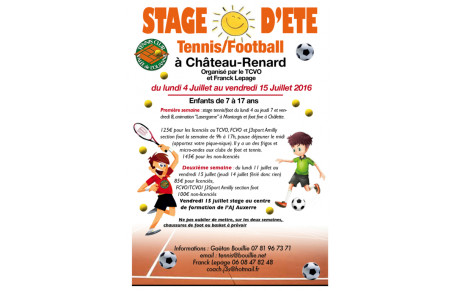 Stage d'été Tennis/Foot 2016 - Nouveaux tarifs