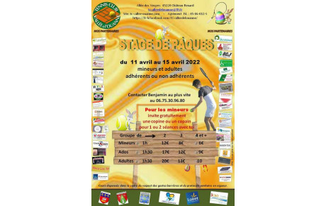 STAGE DE PÂQUES du 11 au 15 avril 2022           