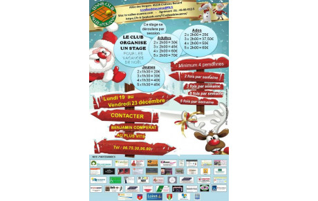 Stage pour tous du 19 au 23 décembre 2022.  A vos raquettes !
