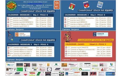 Le championnat d'hiver sénior par équipe débute le week-end du 7 et 8 janvier 2023