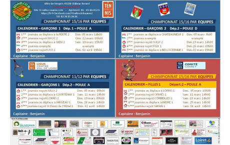 Début du championnat le 05 mars 2023 des 11/12 ans et 15/16 ans (filles et garçons) par équipes