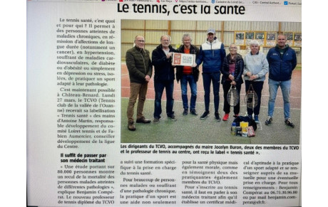 Le TCVO est Labellisé &quot;Club Tennis Santé&quot; 