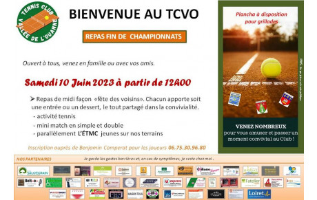 Repas fin de championnats  le samedi 10 juin 2023 à partir de 12h