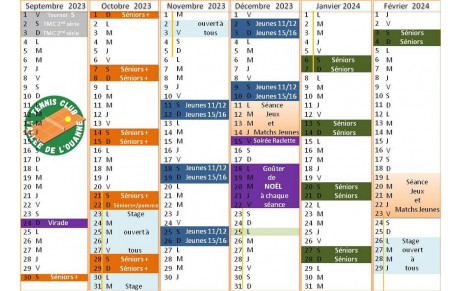 Calendrier 2023/2024 sept à février &quot;animations,tmc etc...&quot;