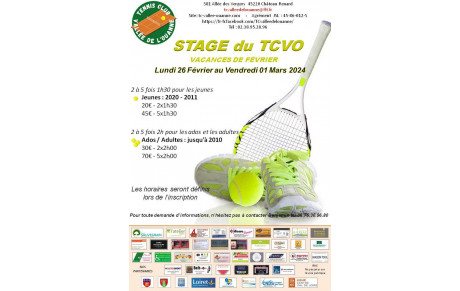 STAGE DE TENNIS du lundi 26 février au vendredi 1er mars