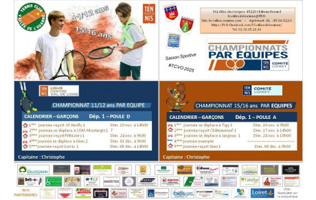 Calendrier des championnats jeunes 11/12 et 15/16 ans à partir du 10 novembre 2024 