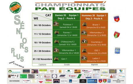&quot;Championnats par équipes des séniors plus&quot; débutent dès ce week-end du 4/5 octobre 2025