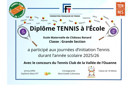 Remise de diplôme TENNIS à l'école  "Chateau-Renard classe grande section 2025/2026"