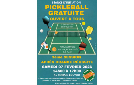 Nouvelle séance d'initiation gratuite au Pickleball le samedi 07 février 2026 dès 14h